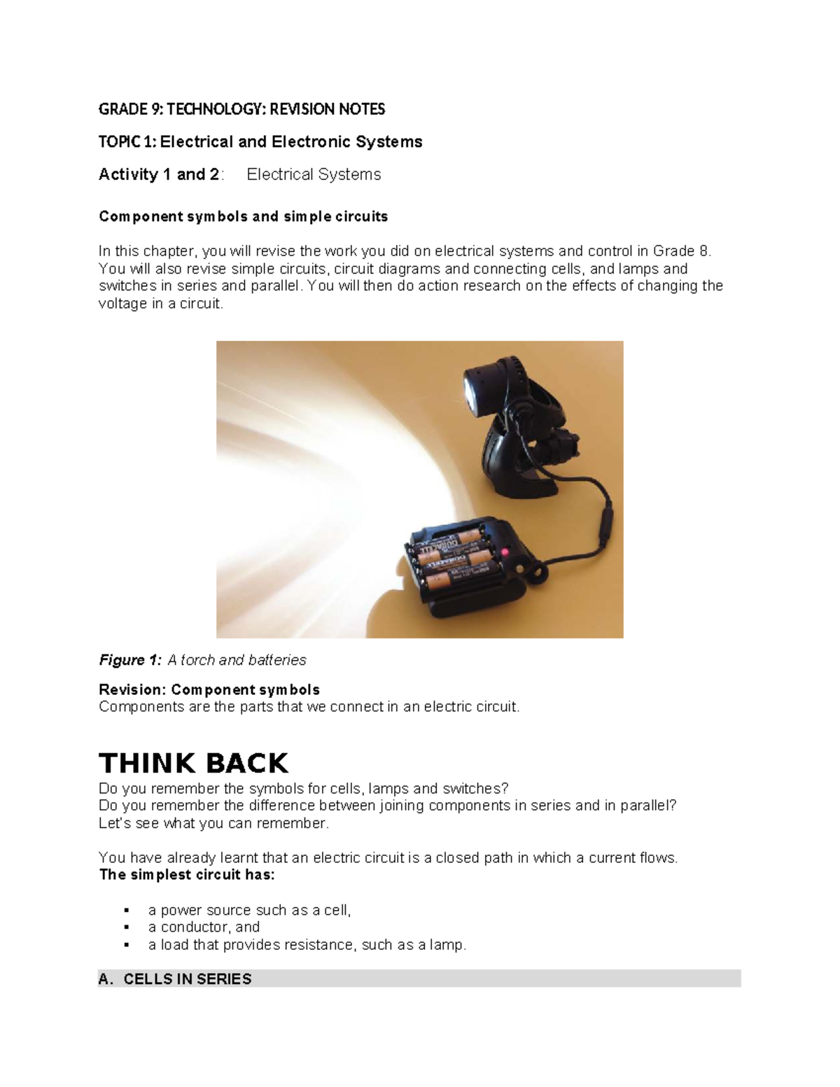 Grade 9 Technology: Revision Notes on Electrical Systems and Circuits ...