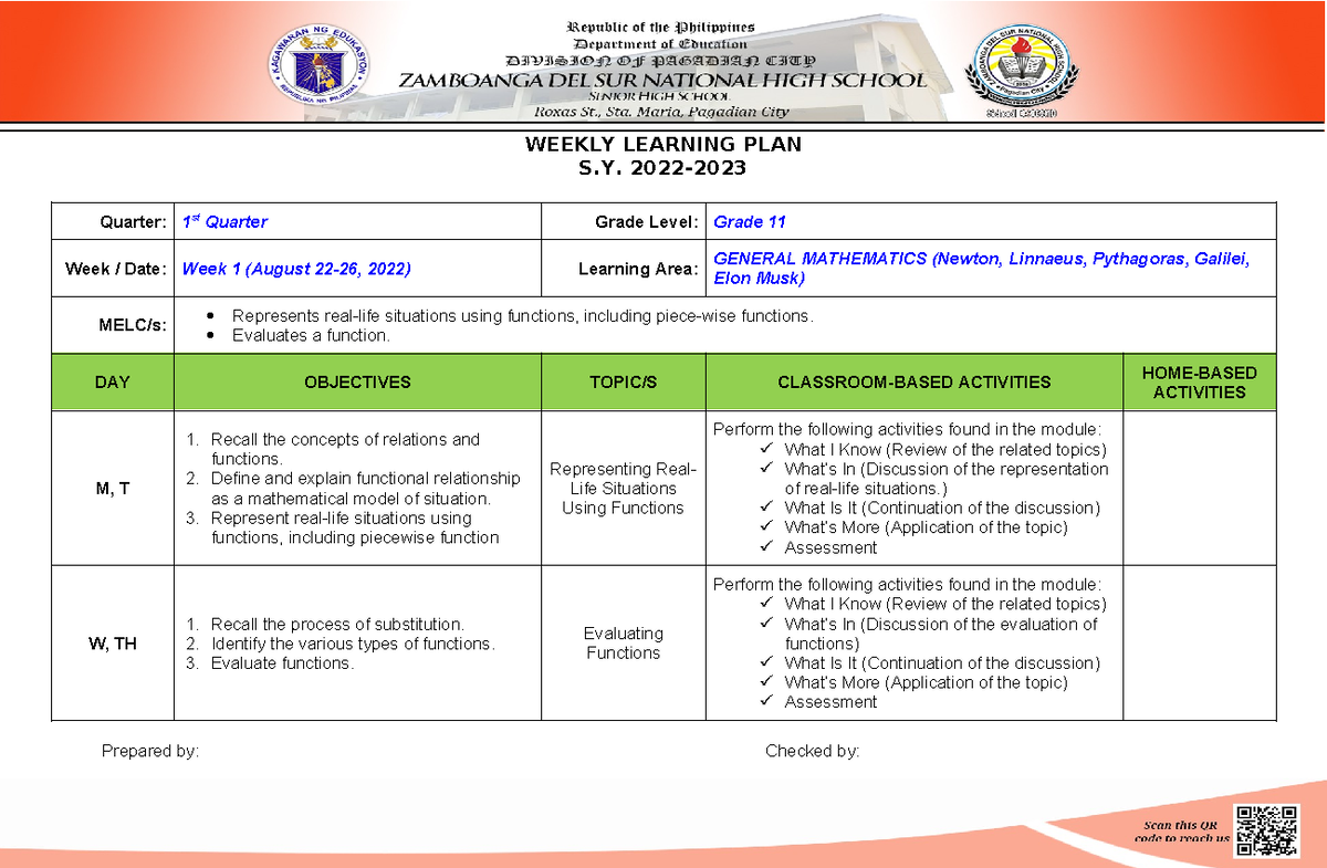 Bongga Gen. Math WLP1 - Weekly Learning Plan Notes for Grade 11 - Studocu