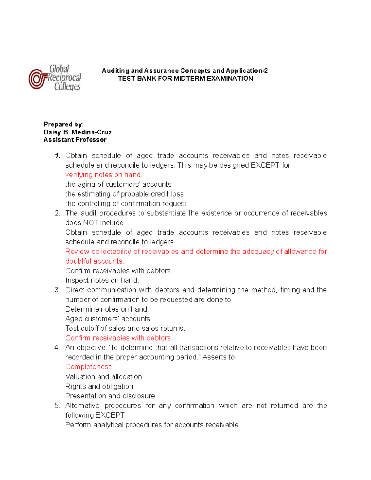 Aacap 2 SEM2 2021-2022 Test Bank for Auditing Midterm Exam Notes - Studocu