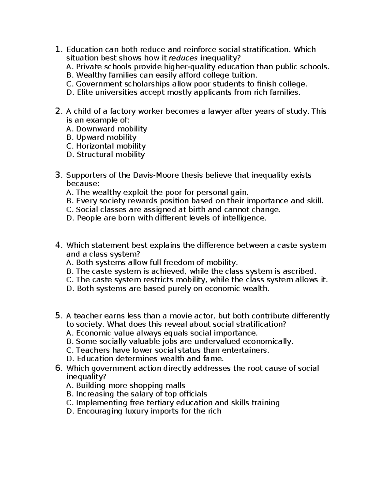 UCSP-Final Exam: Social Stratification and Inequality Analysis - Studocu