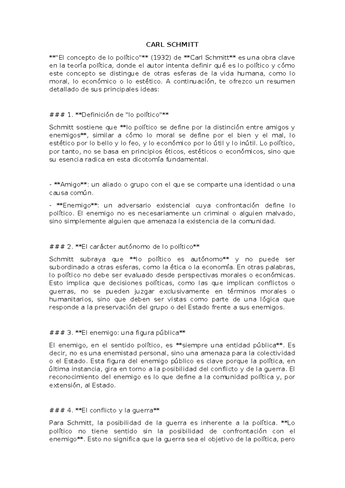 CARL Schmitt - Resumen de "El concepto de lo político" (1932) - Document Preview