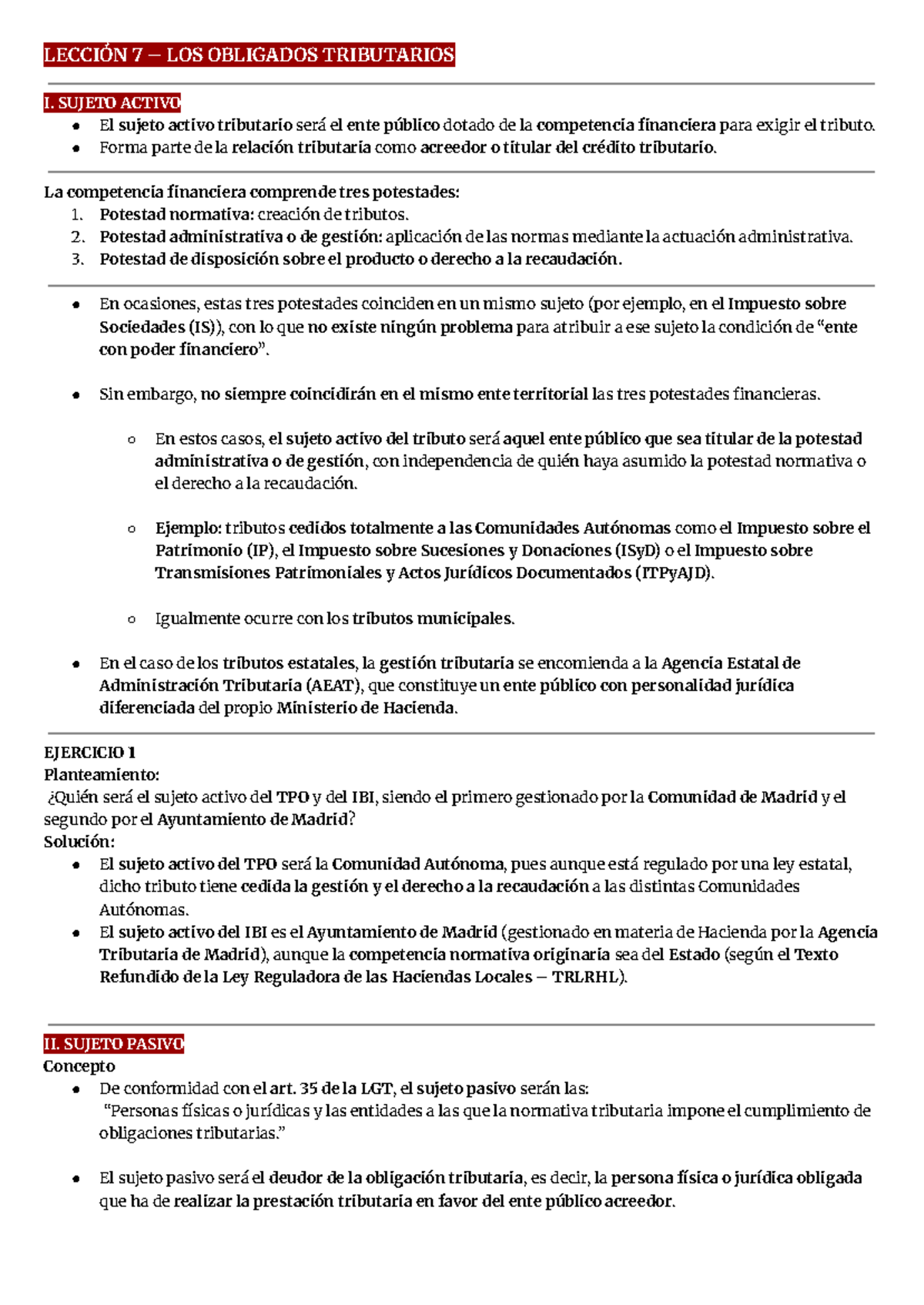 LECCIÓN 7: SUJETO ACTIVO Y PASIVO EN OBLIGACIONES TRIBUTARIAS - Studocu