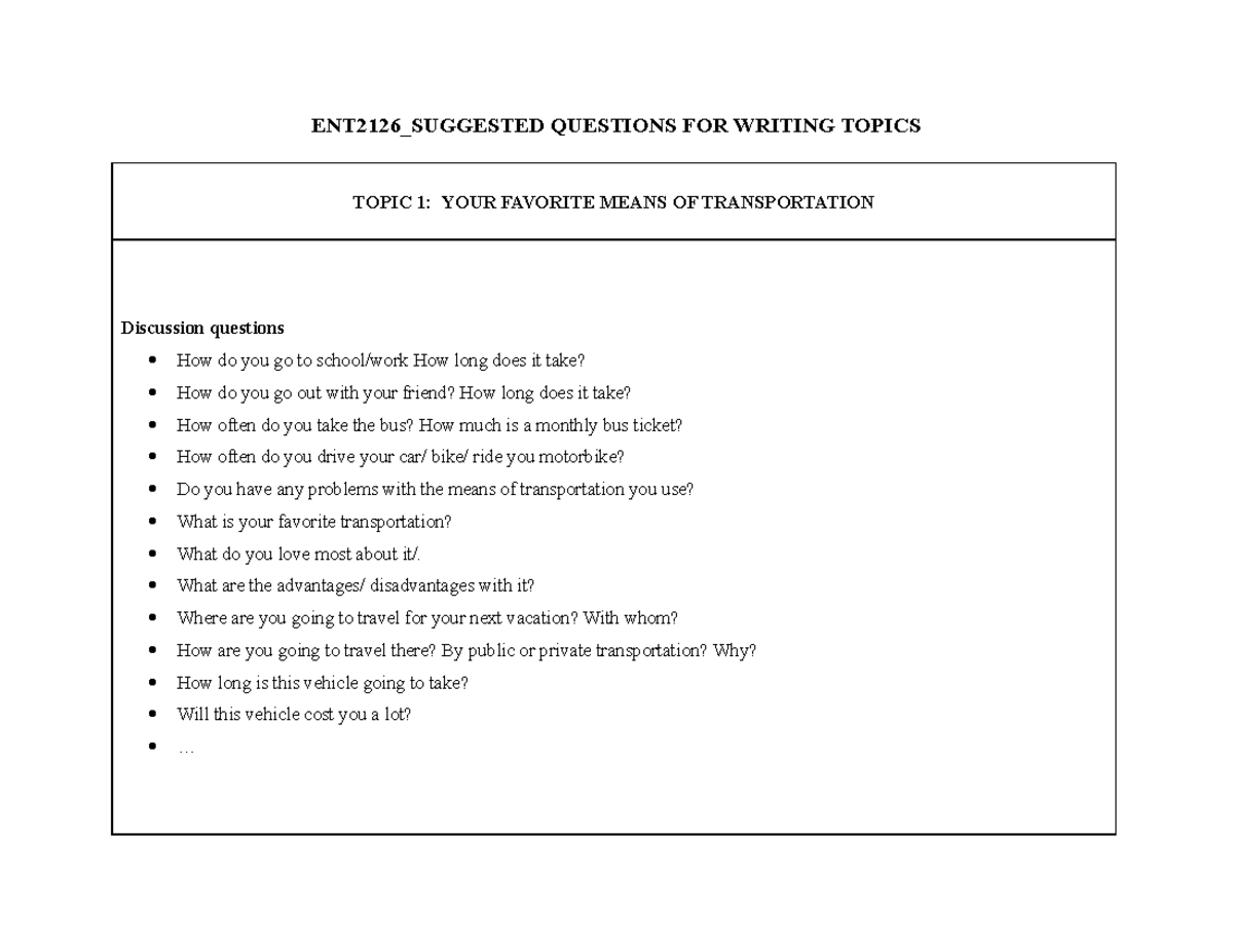 ENT2126 Suggested Questions for Writing - ENT2126_SUGGESTED QUESTIONS ...