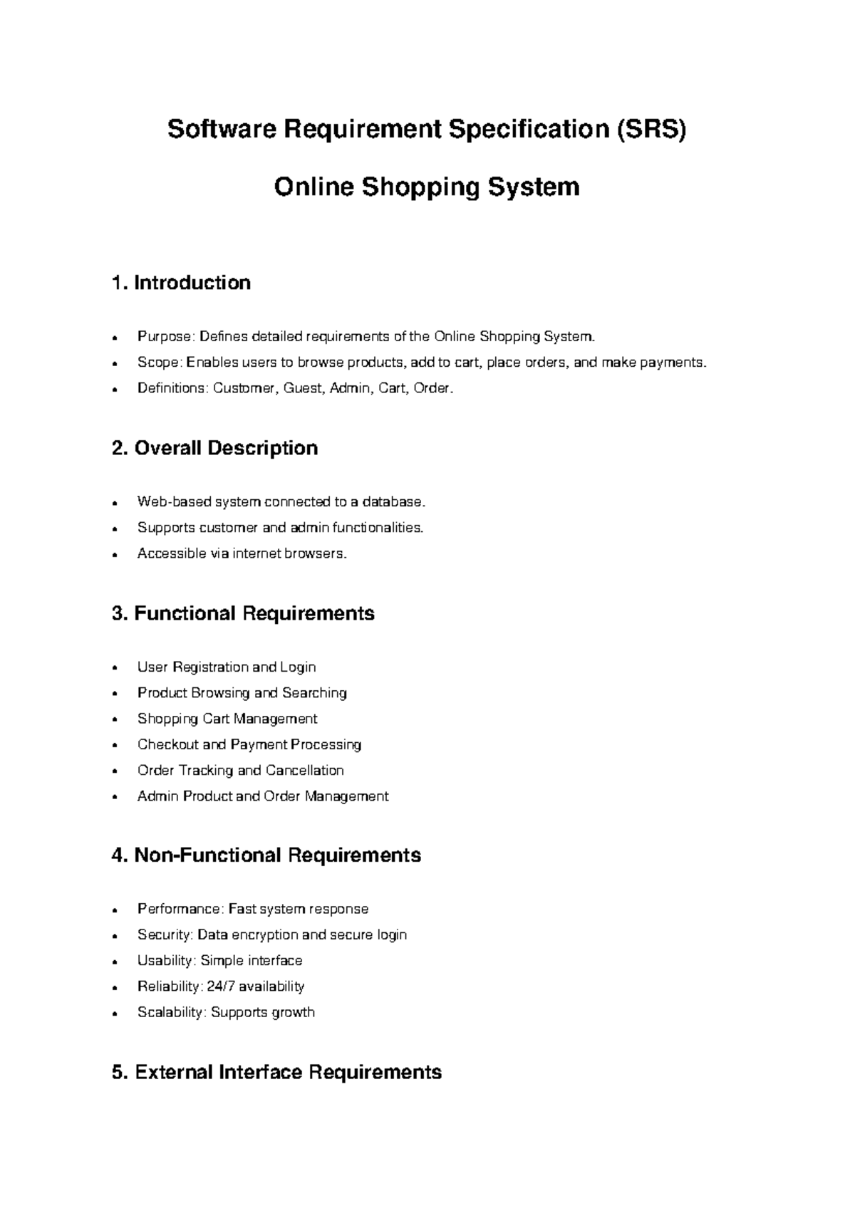 Online Shopping System SRS: Detailed Requirements Overview - Studocu