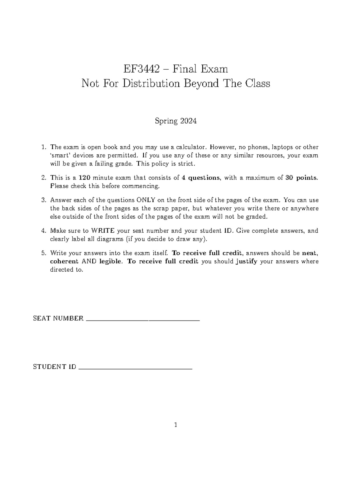 EF3442 Final Exam Guidelines and Instructions - Spring 2024 - Studocu