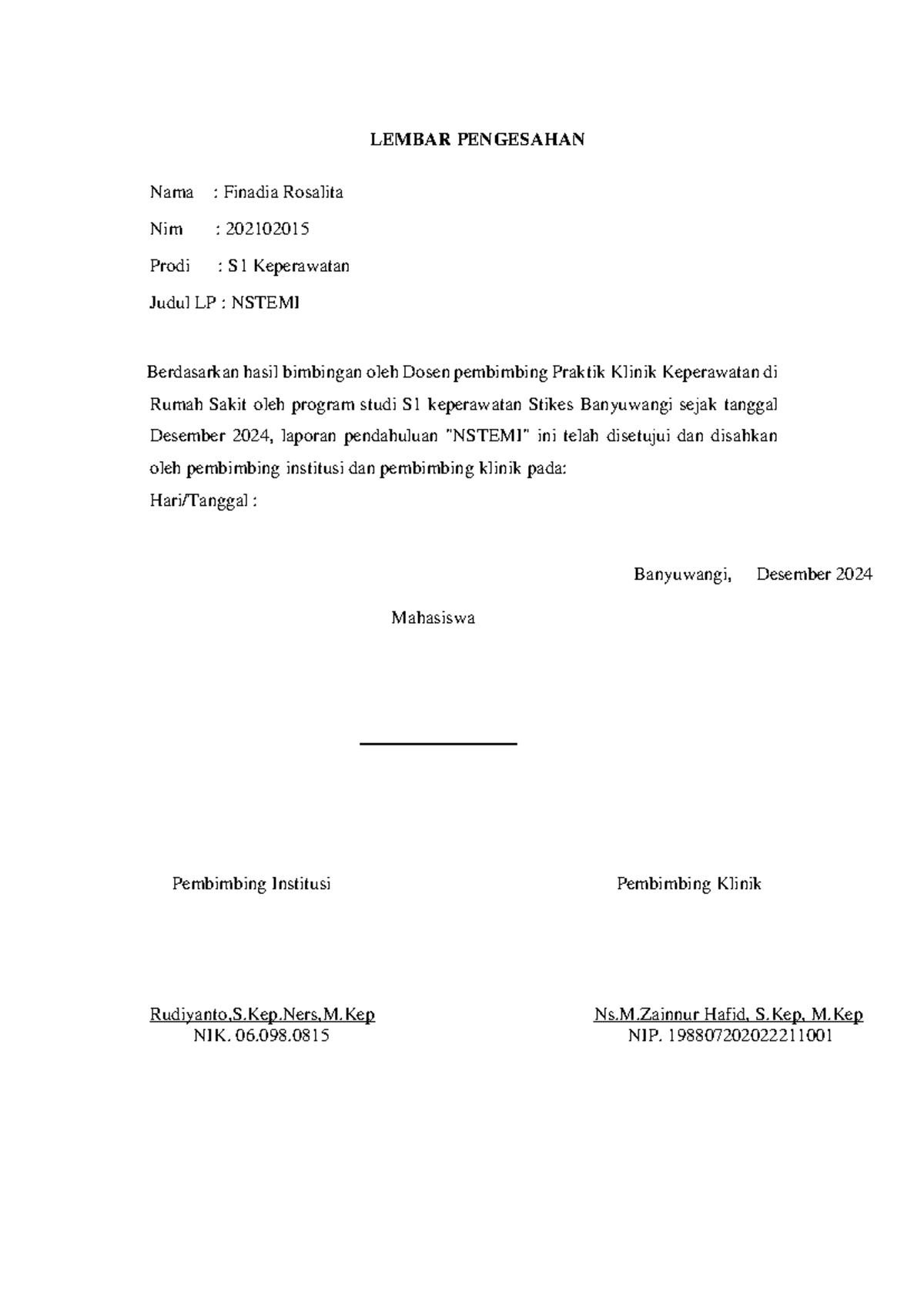Laporan Pendahuluan NSTEMI (Kuliah S1 Keperawatan) - Desember 2024 - Document Preview