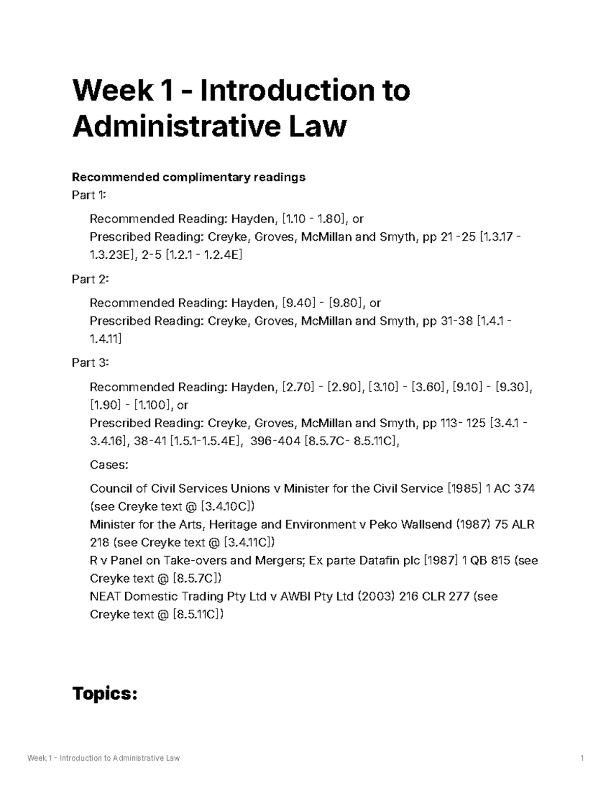 LLH206 Week 1 Study Materials: Introduction to Administrative Law - Studocu