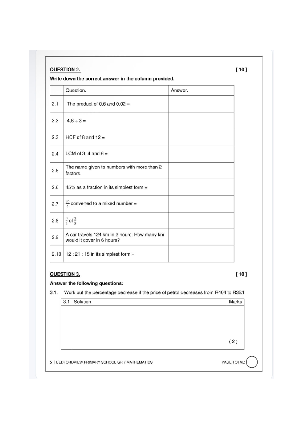 Grade 7 Mathematics June 2024 - Practice Questions and Solutions - Studocu