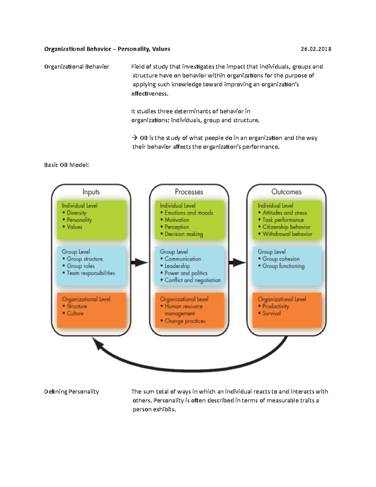 Organizational Behavior - Personality, Values - Organizational Behavior ...