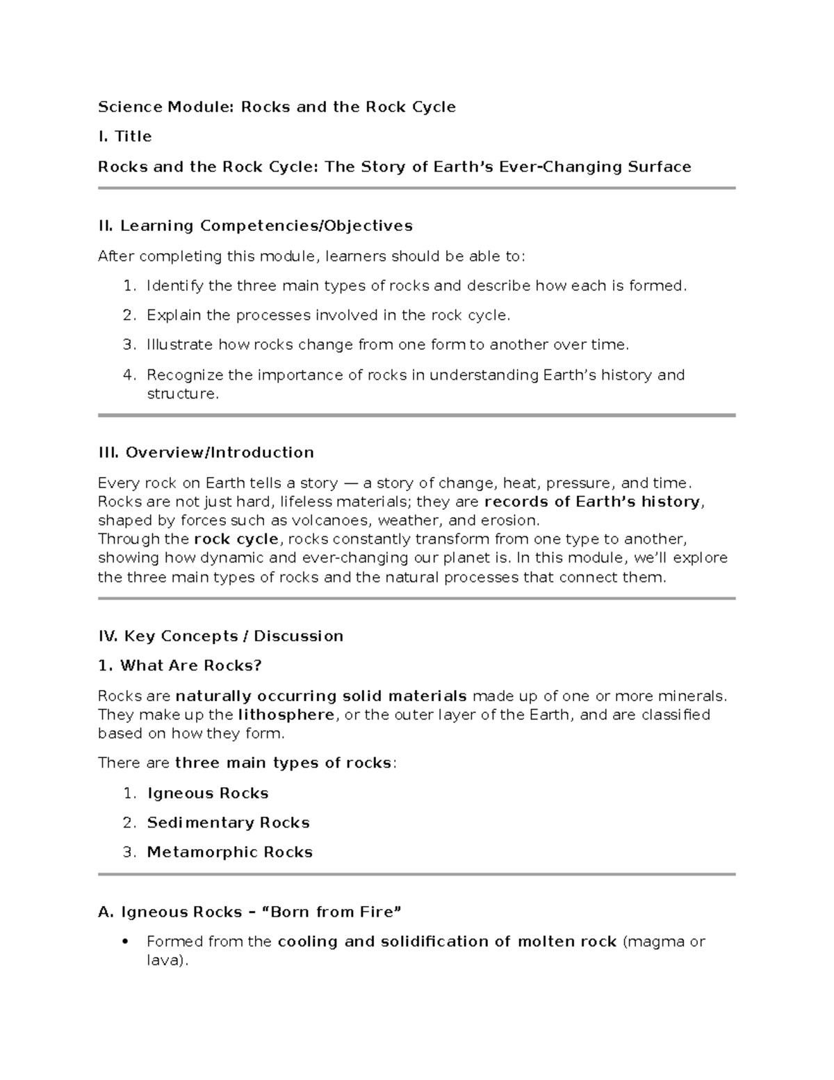 Science Module 1: Rocks and the Rock Cycle - Understanding Earth's ...