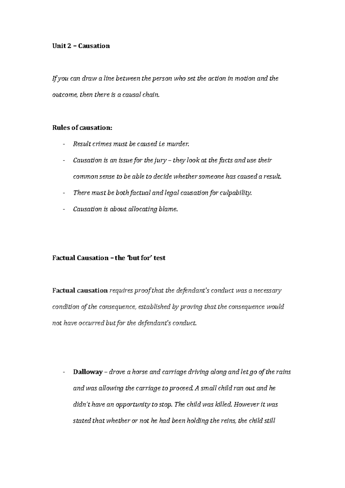 Unit 2: Causation - Key Lecture Notes and Legal Principles - Studocu