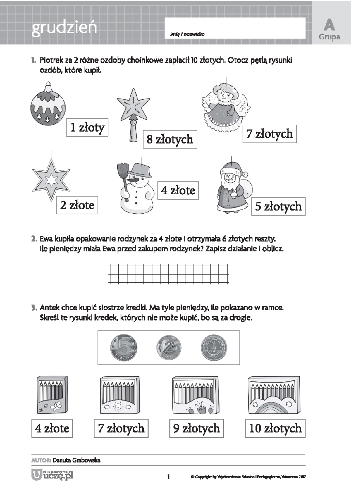 Szkolni przyjaciele SP 1 3 kl 1 KBU mat grudzien gr A - grudzier A imie