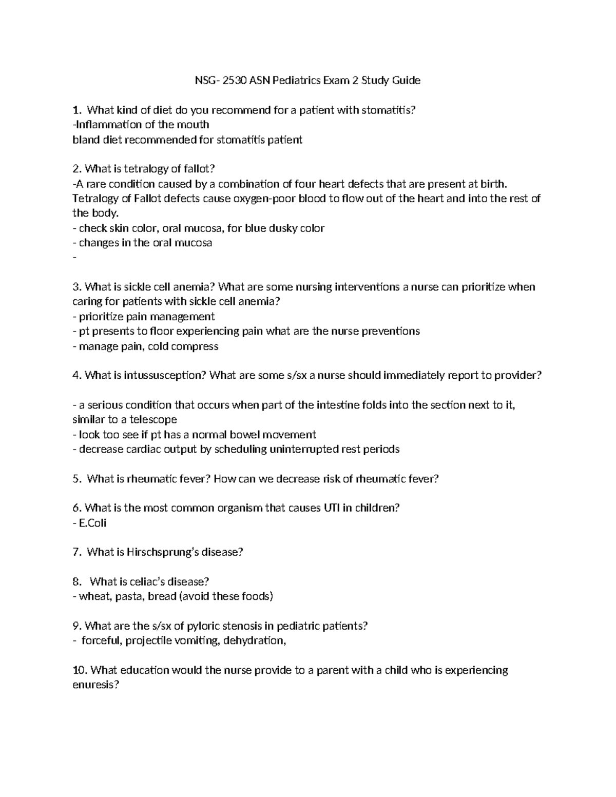 NSG 2530 ASN Pediatric Exam 2 Study Guide: Key Concepts & Interventions ...
