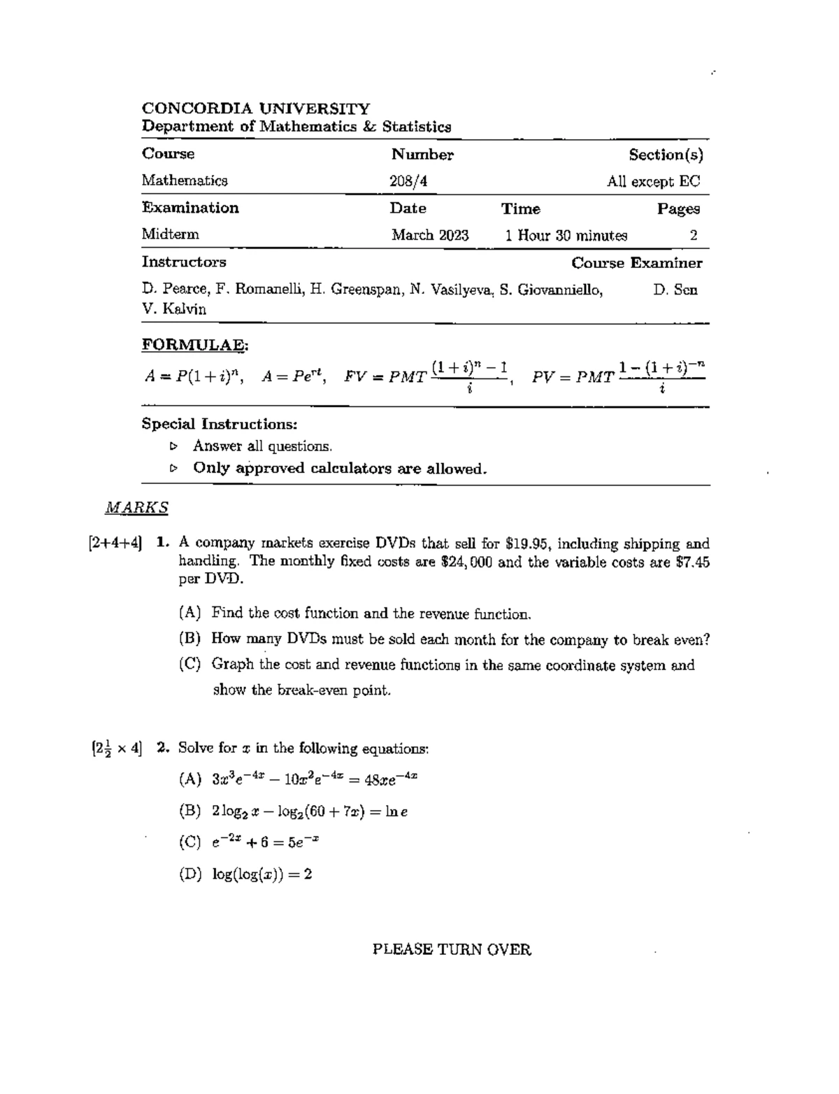 UNT Math 208 Midterm 2024 Summer Solutions Overview and Key Problems ...