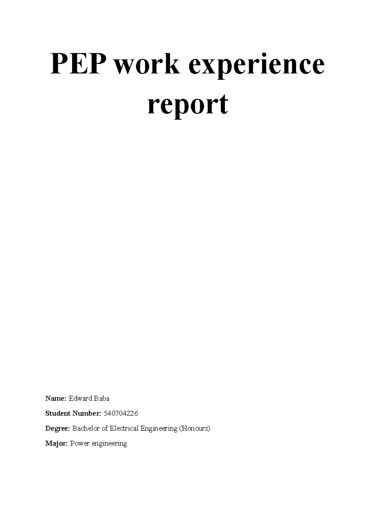 PEP Work Experience Report: Insights from Electrical Engineering ...