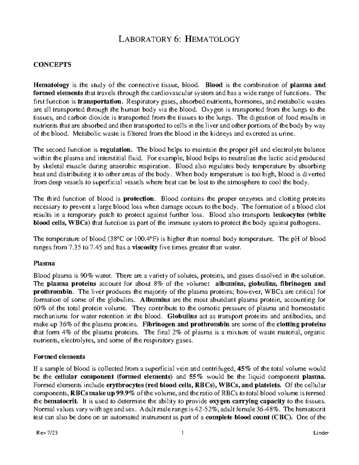 Laboratory Report 6: Hematology & Blood Analysis Procedures - Studocu