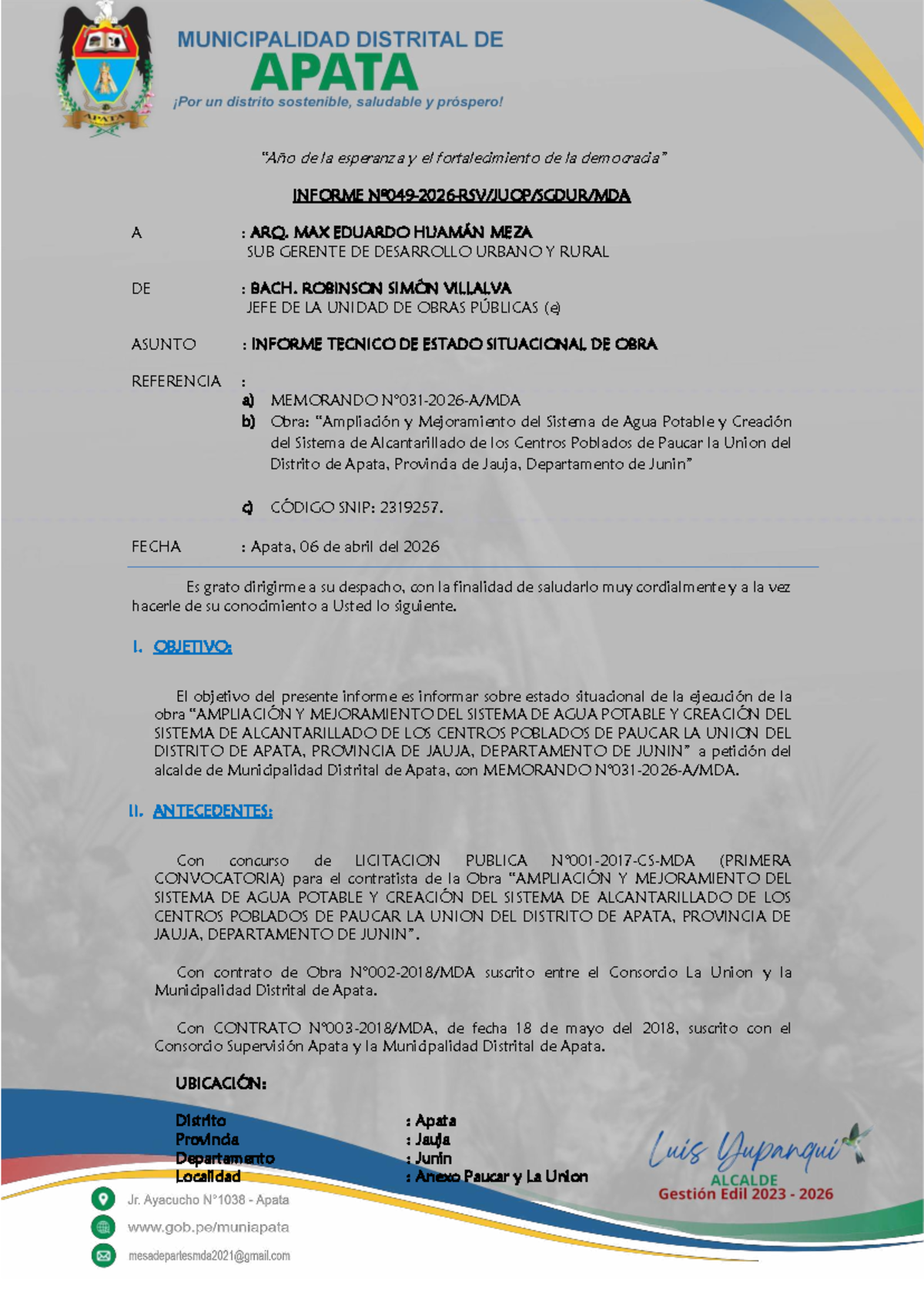 Informe Técnico de Estado Situacional de Obra - SNIP 2319257 - Document Preview