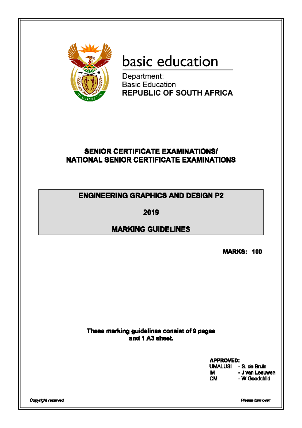 Engineering Graphics & Design P2 May-June 2019 Marking Guidelines - Studocu