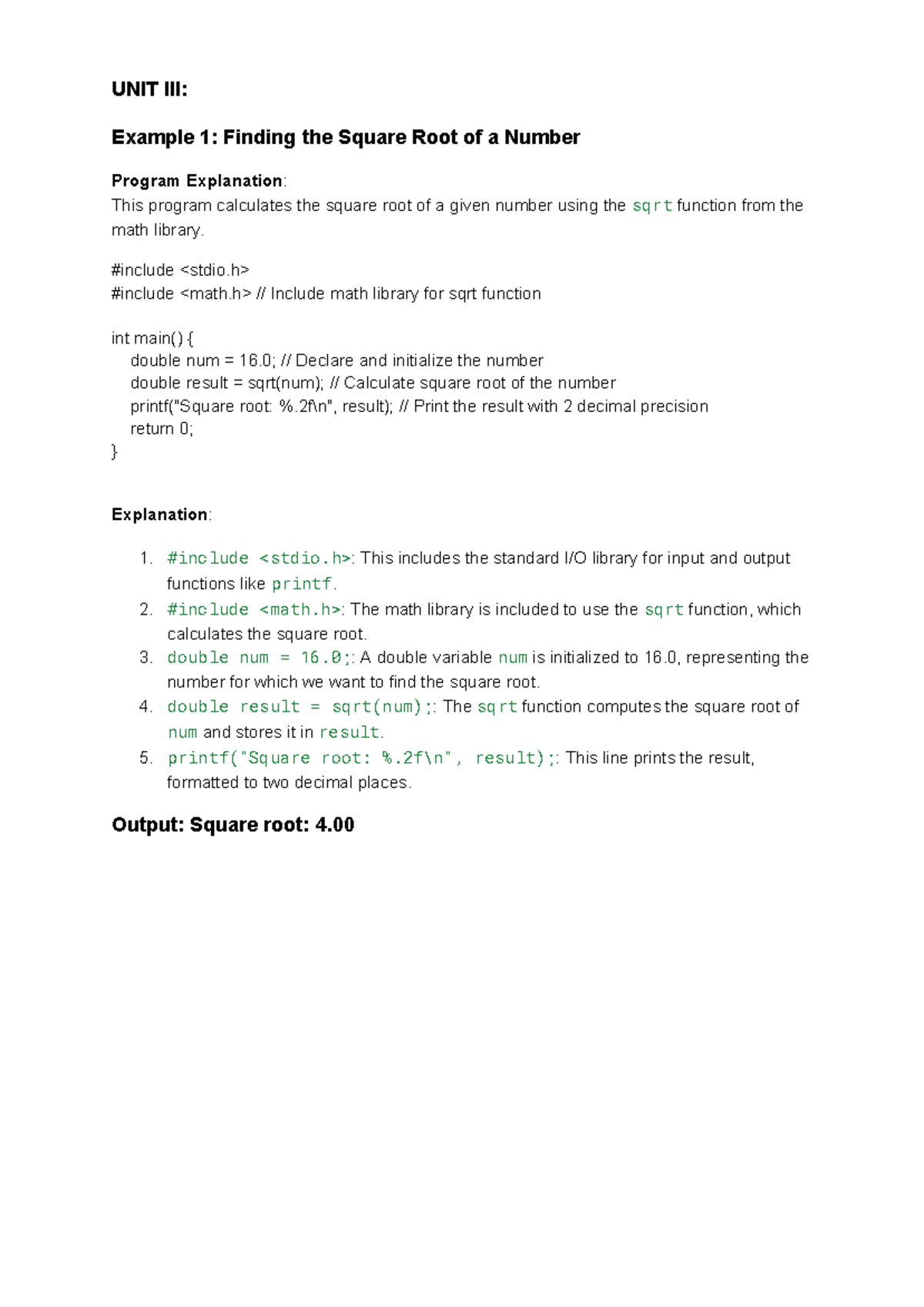 UNIT III Example 1 Finding the Square Root of a Number - Google Docs ...