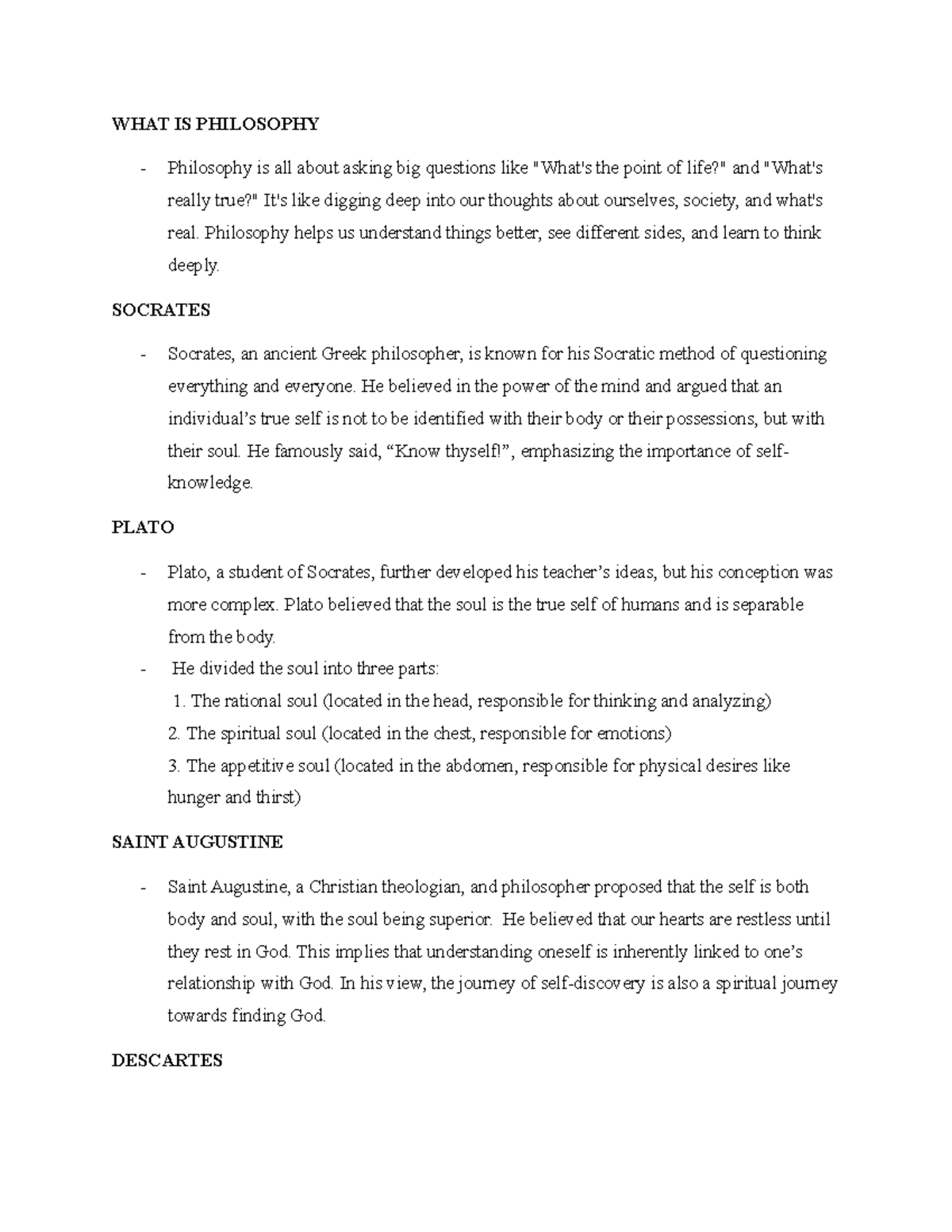 Philosophy-UTS: Key Concepts and Thinkers in Understanding Self - Studocu