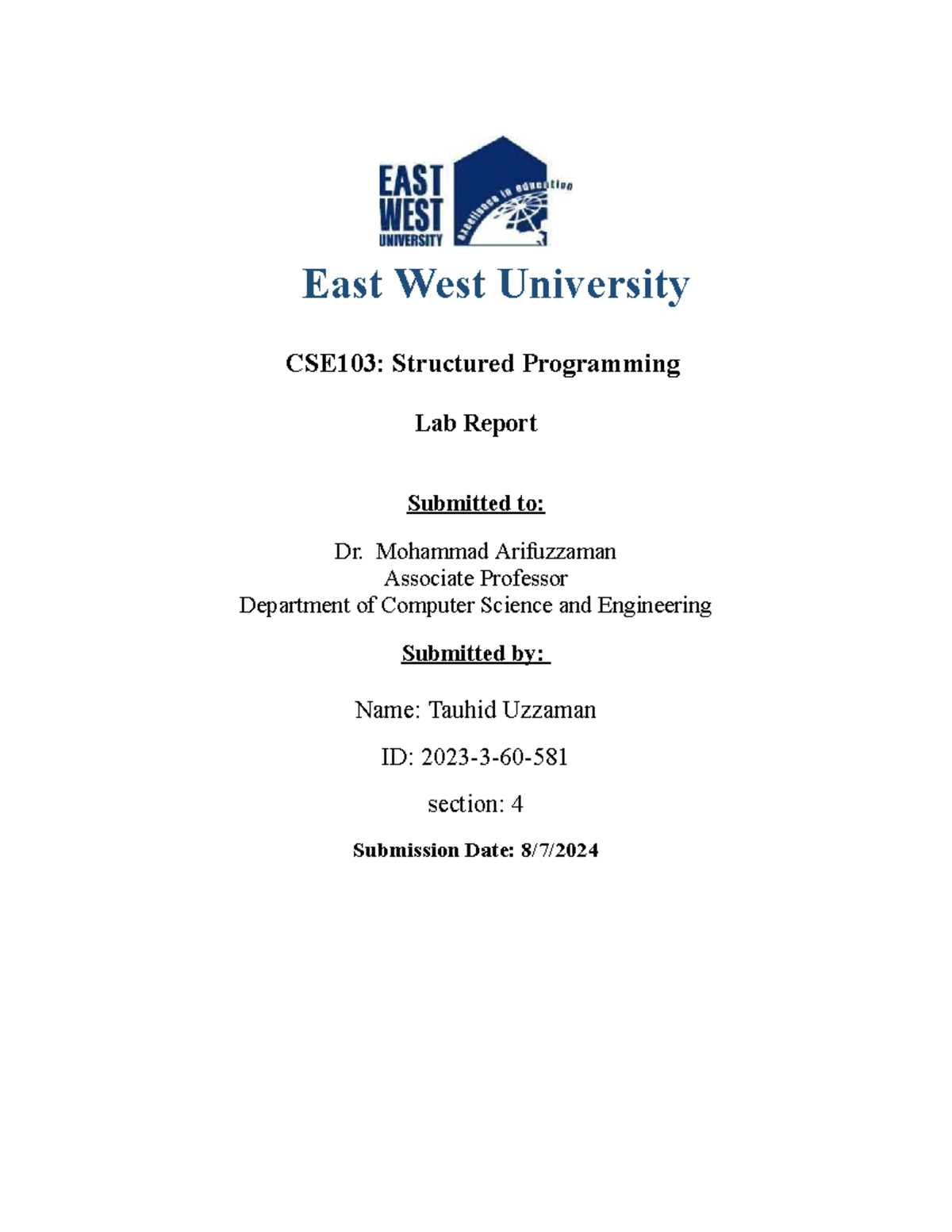 CSE103: Structured Programming Lab Report on Triangle and BMI ...