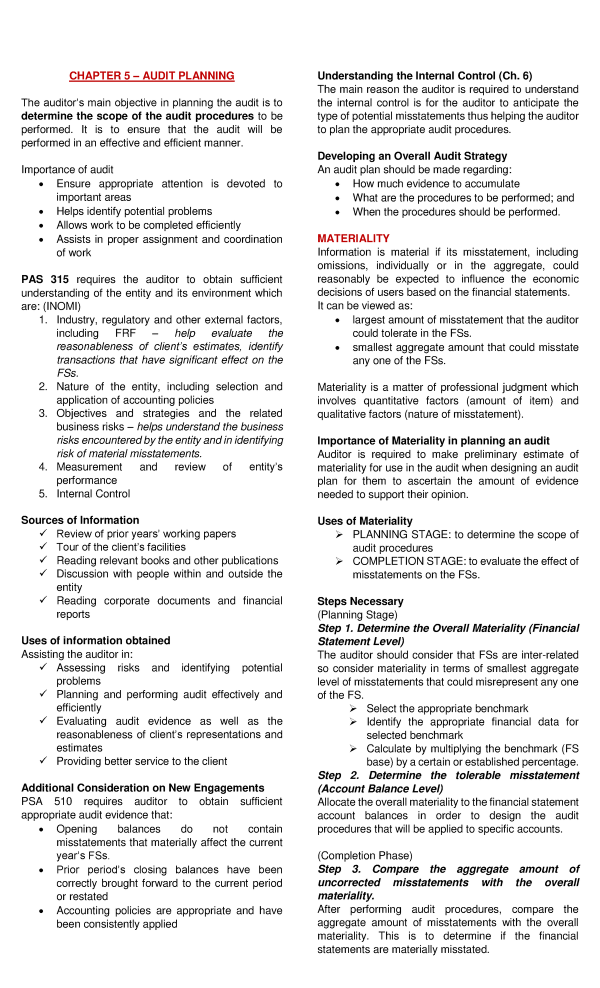 CHAPTER 5 AUDIT PLANNING: Key Concepts and Procedures for Effective ...