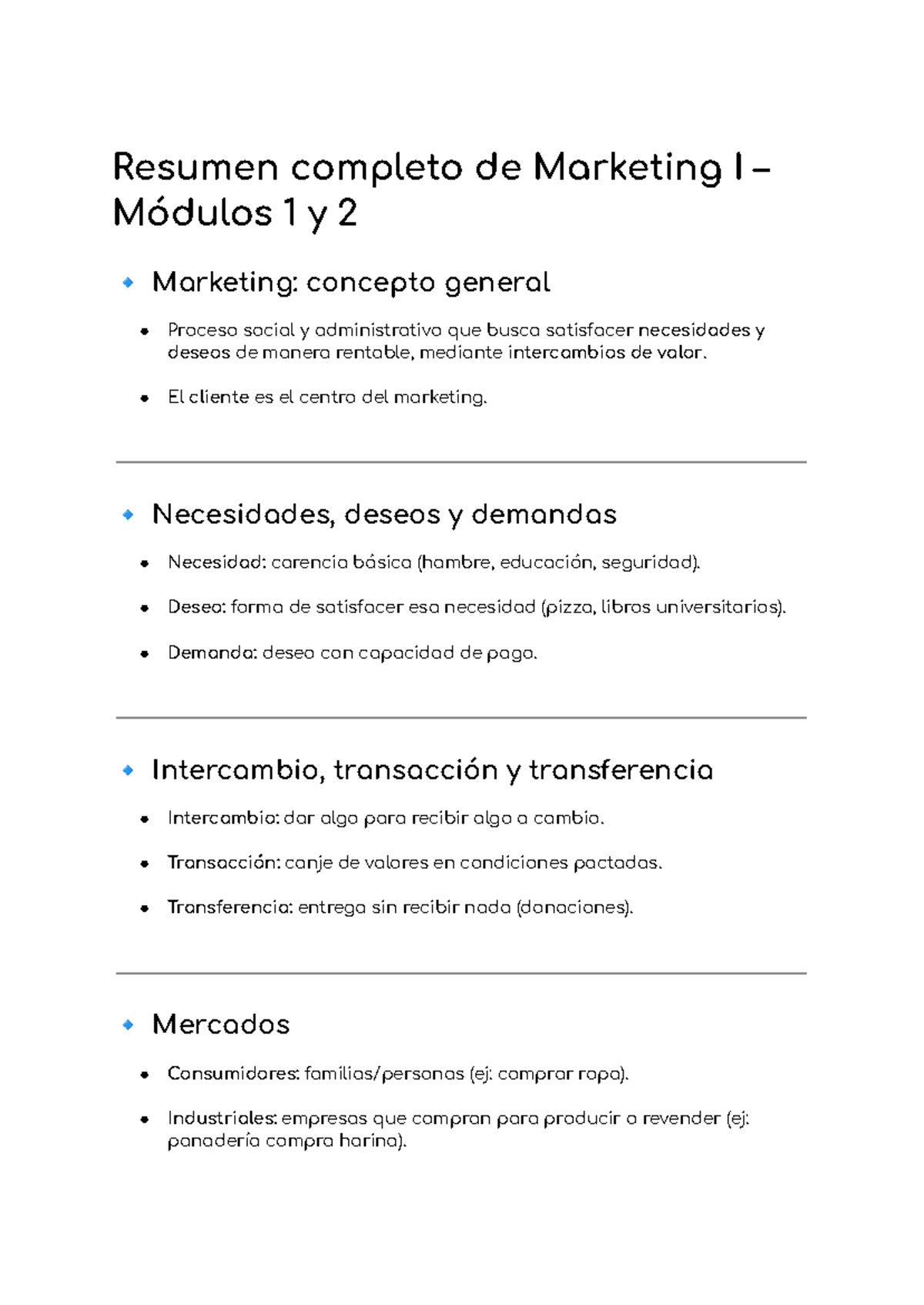 Resumen de Marketing I: Módulos 1 y 2 - Conceptos Clave y Estrategias ...
