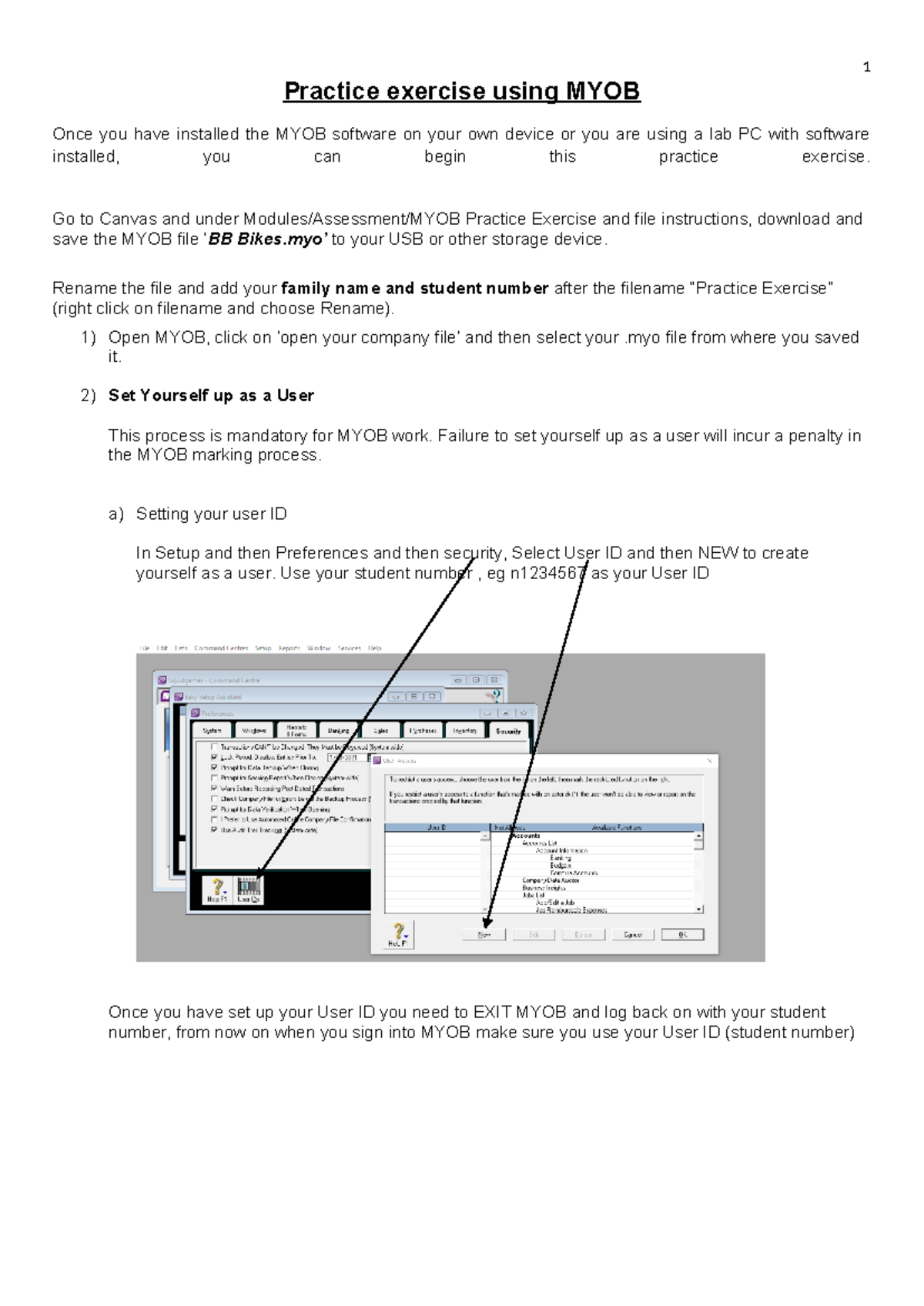 MYOB Practice Exercise: Step-by-Step Instructions and Guidelines - Studocu