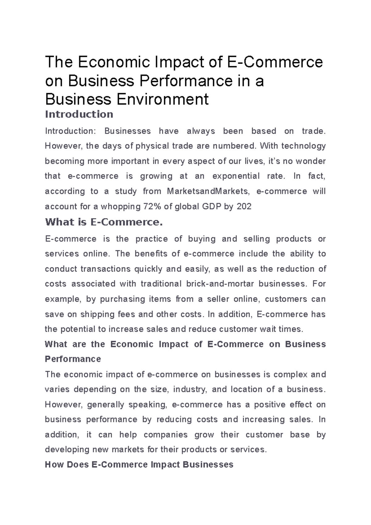 The Economic Impact of E-Commerce on Business Performance Analysis ...