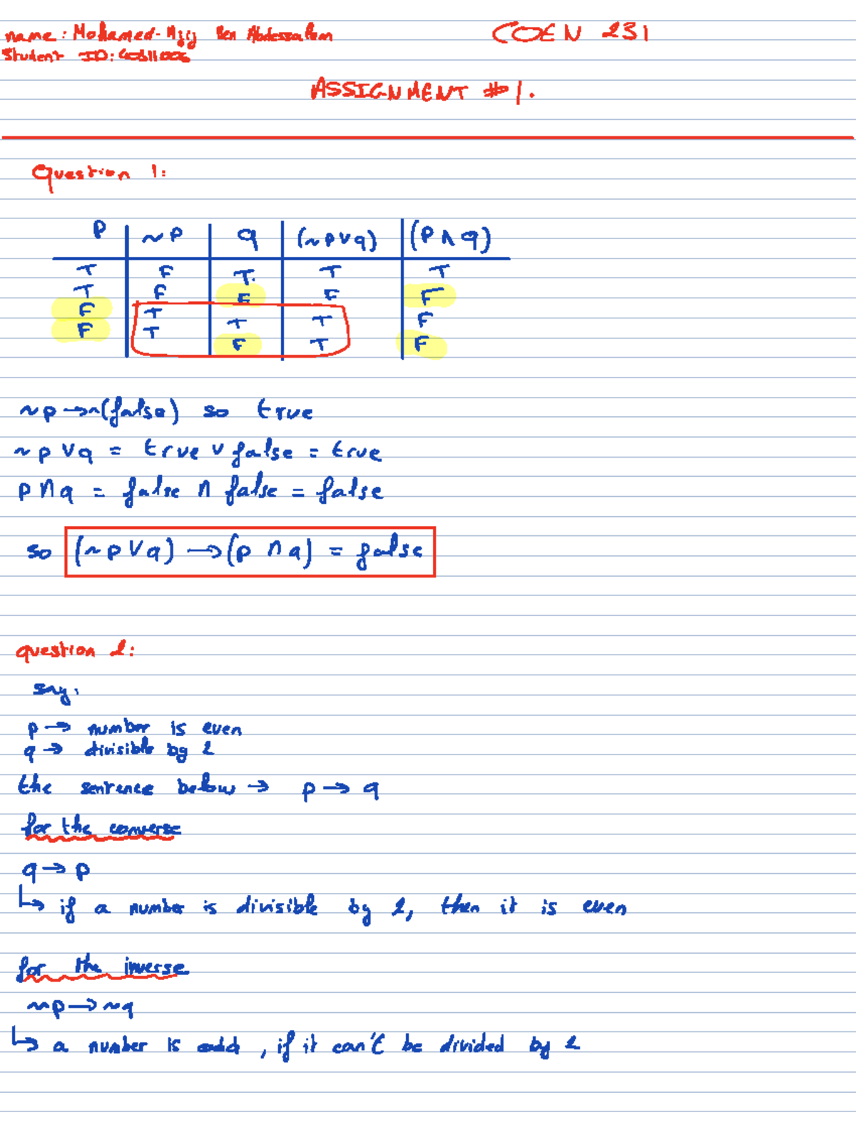 Assignment 1 Solutions for COEN 231: P vs NP and Logic Problems - Studocu