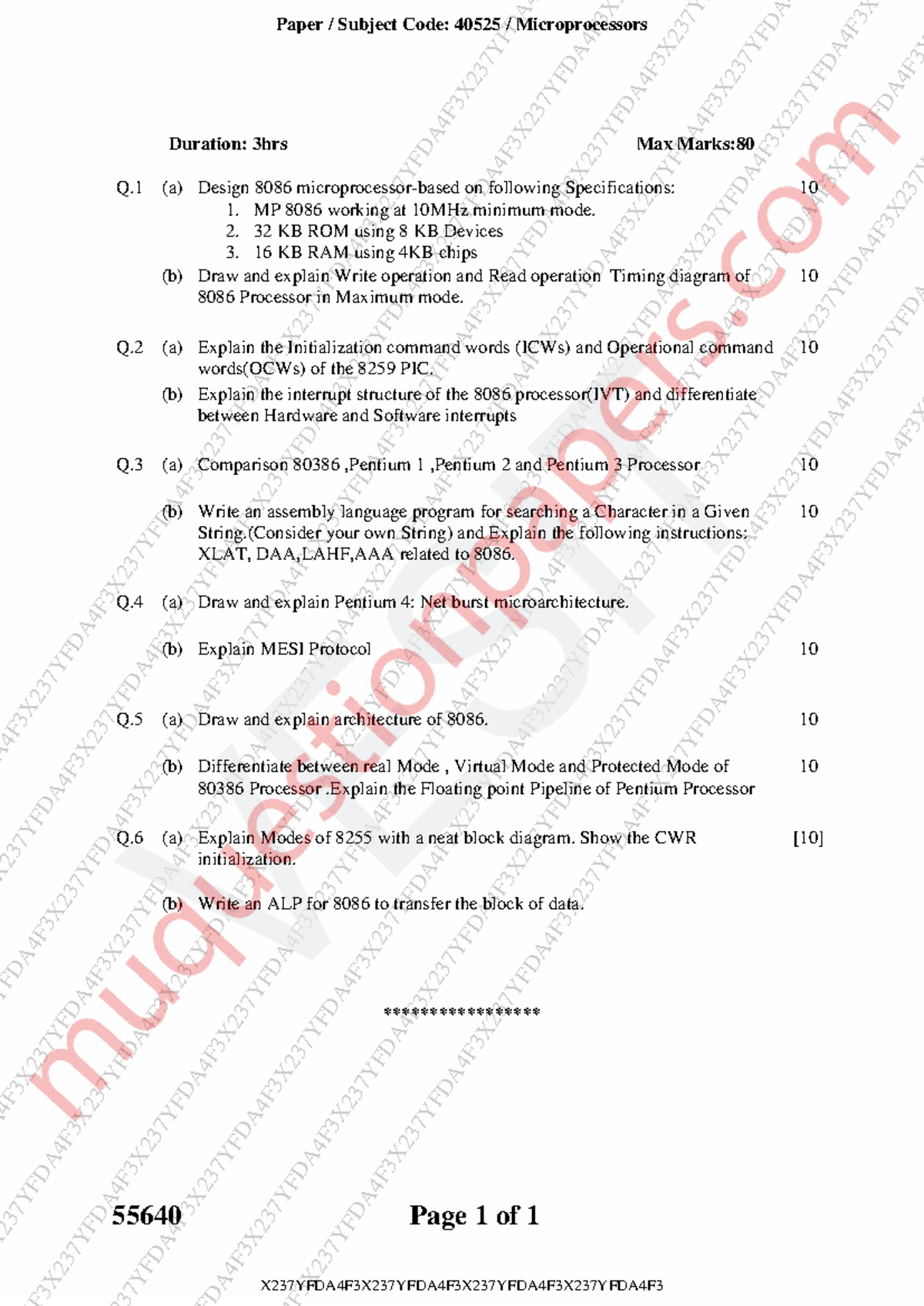 MUP 40525 Microprocessors Question Paper - 3 Hours Duration - Studocu