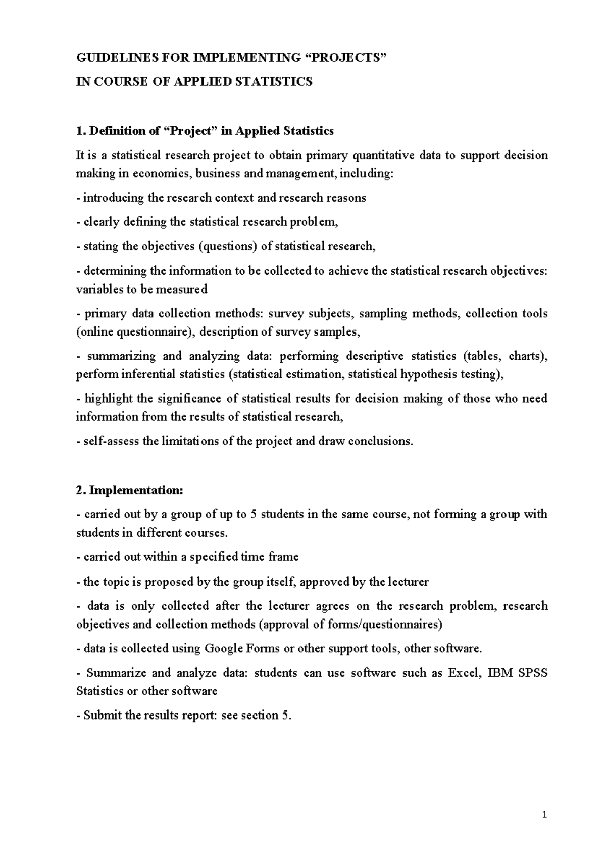 Guidelines for Final Project in Applied Statistics 2025 - Studocu