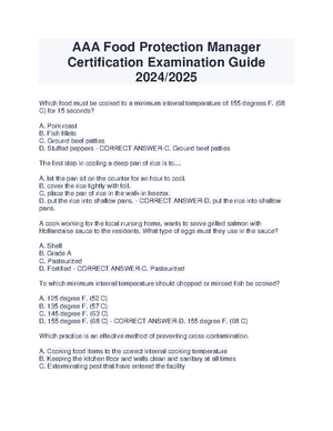 AAA Food Safety Manager Test Practice Questions & Answers 2024 - Studocu