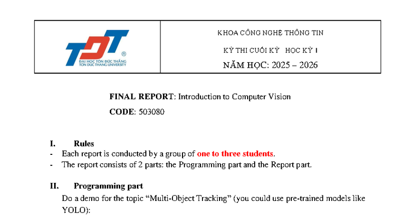 KHOA CÔNG NGHỆ THÔNG TIN FINAL REPORT: Introduction to Computer Vision ...