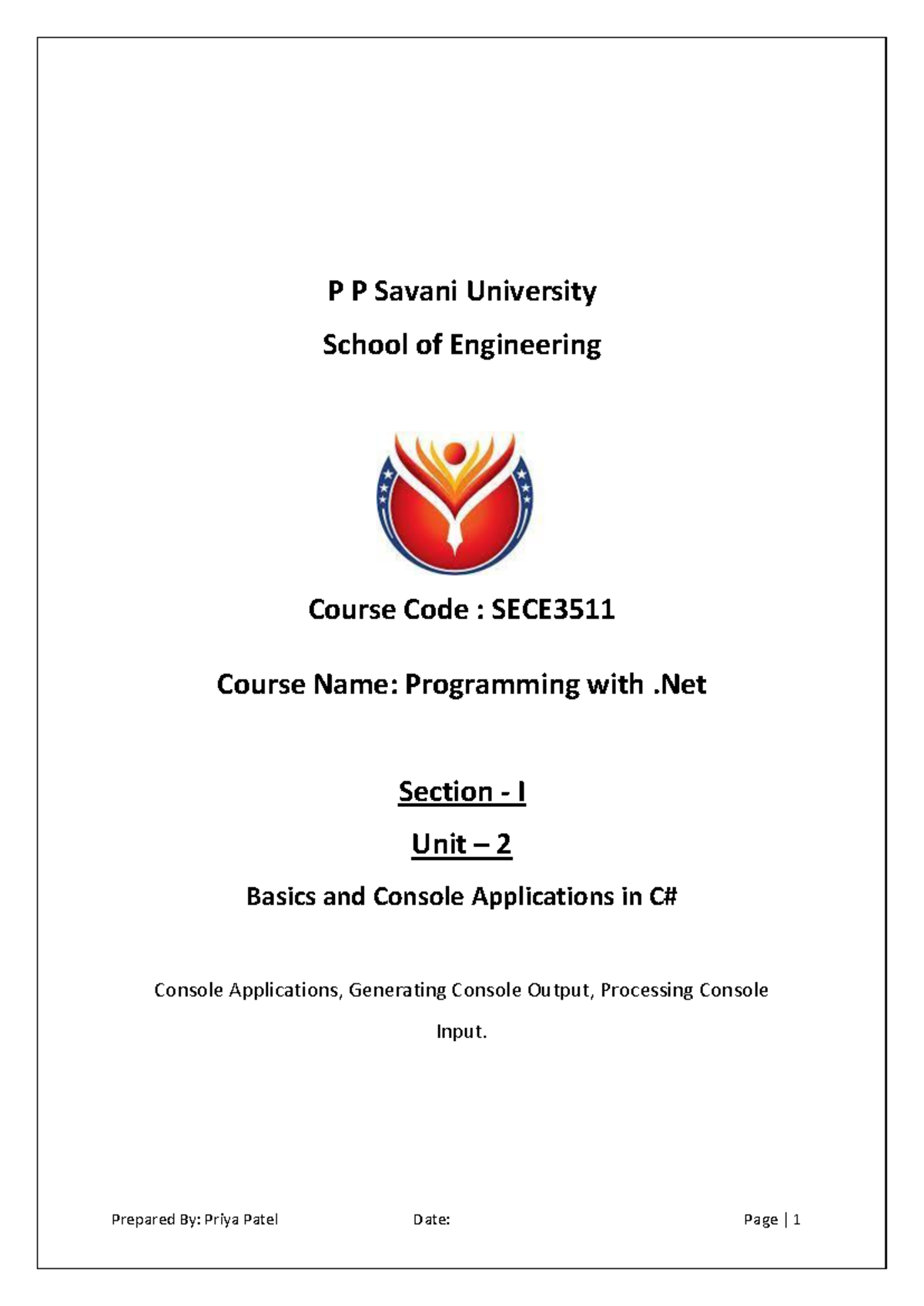 Unit 2.1: Console Apps and Basics in C# (SECE Course) - Studocu