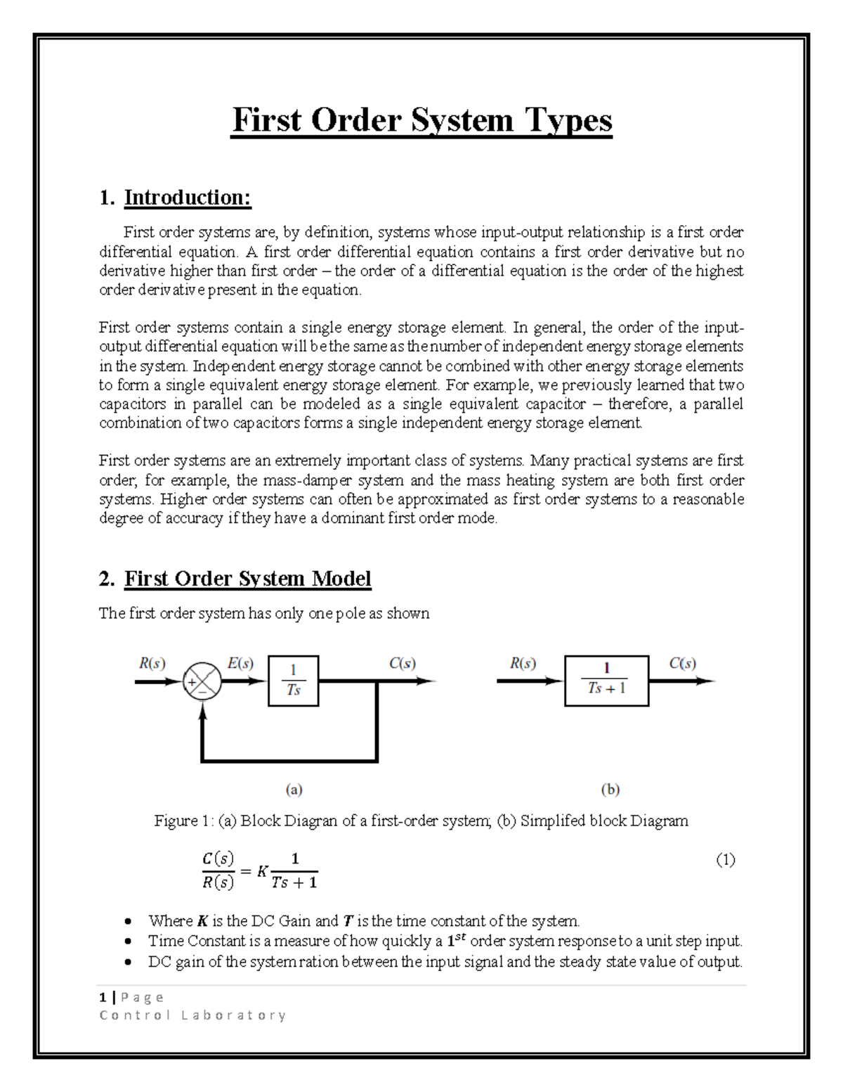 04 - First Order System - Summary for ECE 2023 - Studocu