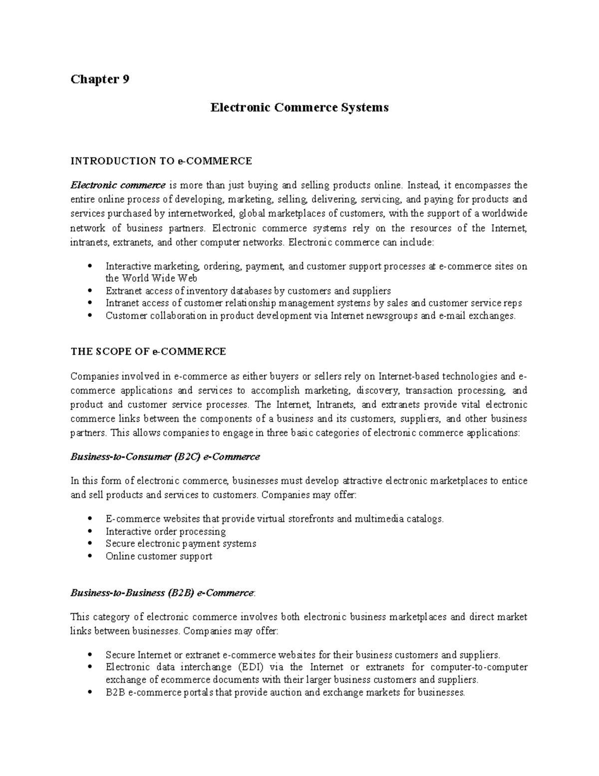 Chapter 9 - test - Chapter 9 Electronic Commerce Systems INTRODUCTION ...