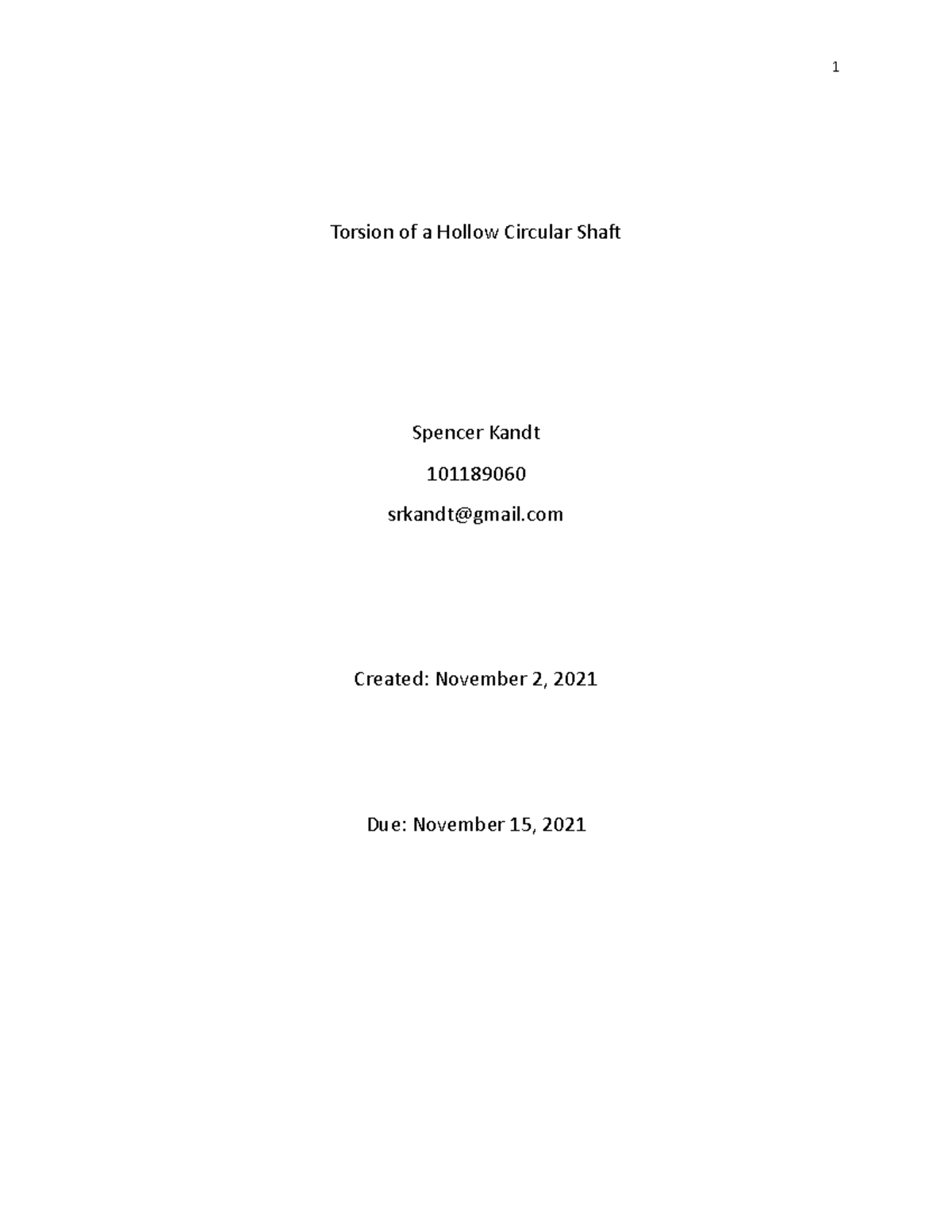Torsion of a Hollow Circular Shaft-MAAE 2202 - Maae 2202 - Carleton ...