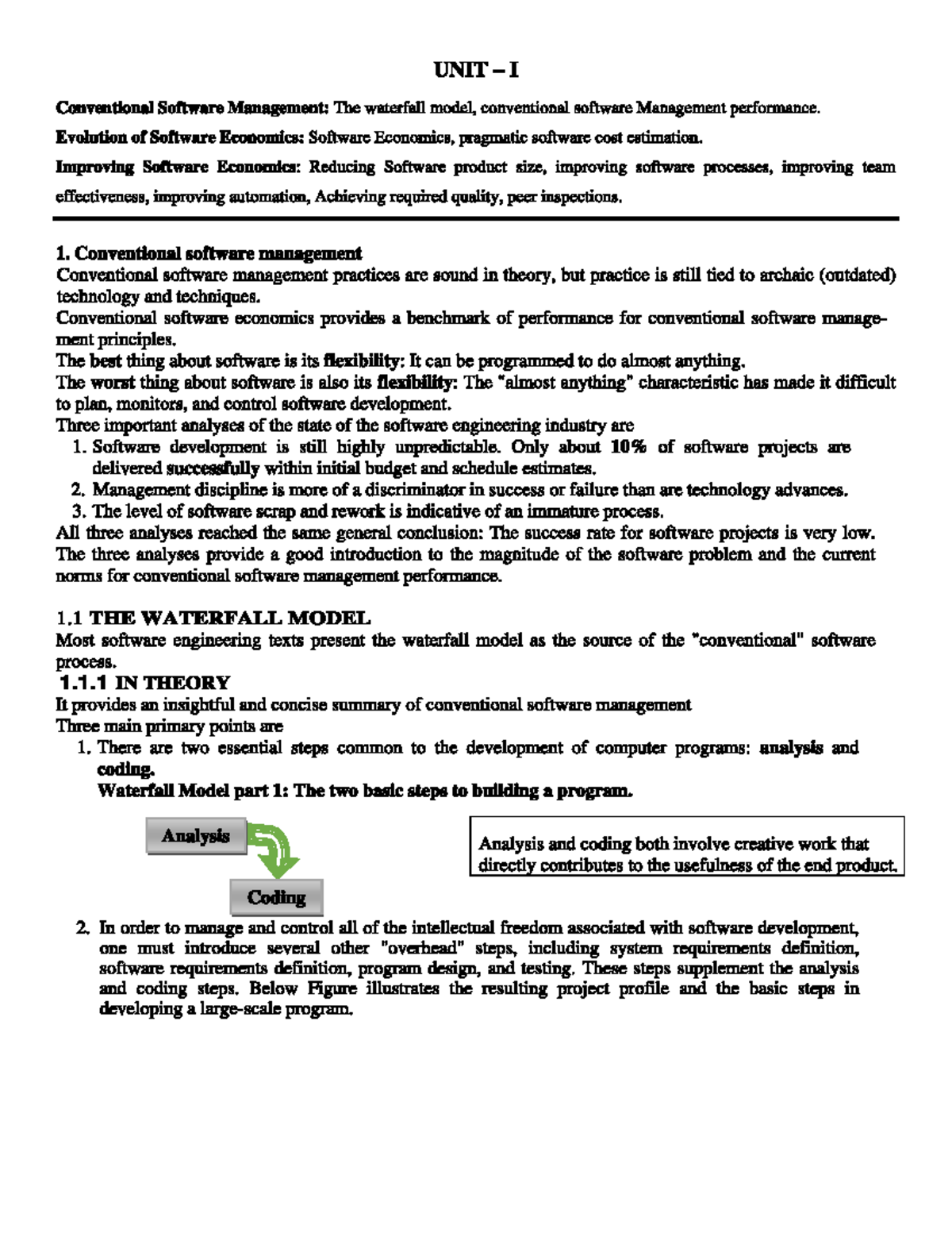 Unit I: Conventional Software Management & Economics (SPM) - Studocu