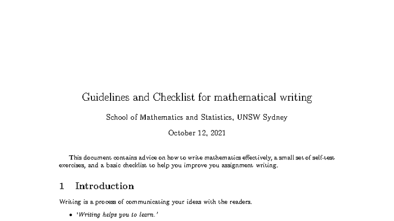 Guidelines for Effective Mathematical Writing - MATH101 - Studocu