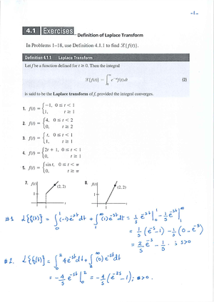 Section 4.2 Solutions - Laplace transformation - 4 Exercises The ...
