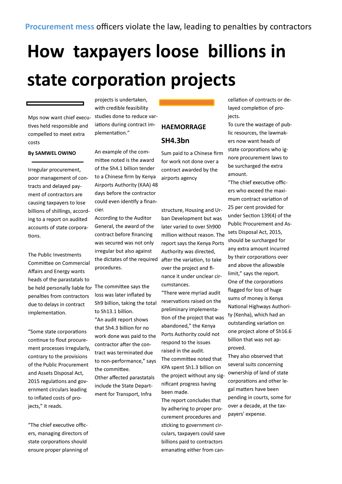 SH4.3bn Procurement Issues: Law Violations & Taxpayer Losses - Studocu