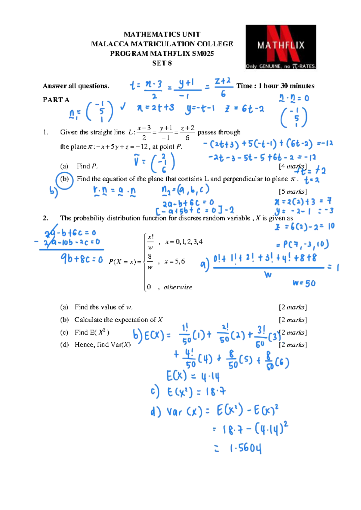 Mathflix SM025 Set 8 - Mathematics Exam Questions and Solutions - Studocu