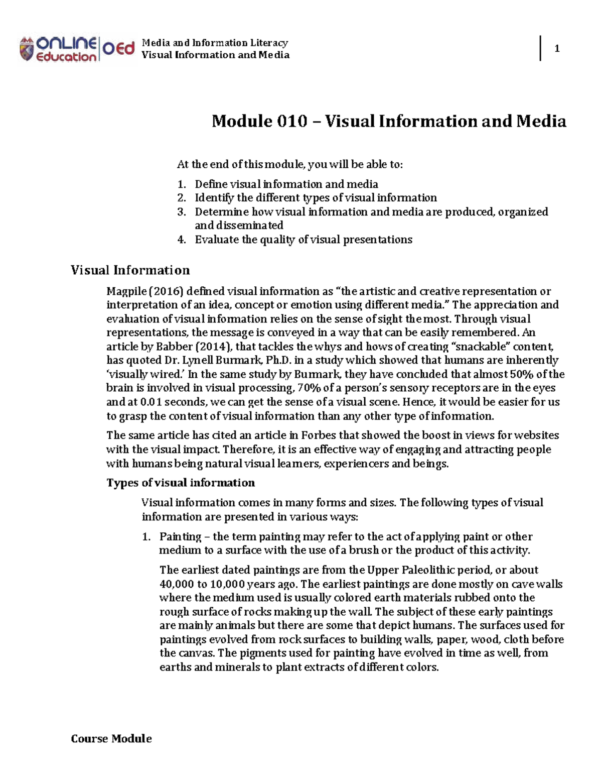 Media and Information Literacy: Visual Information and Media 1 Module ...