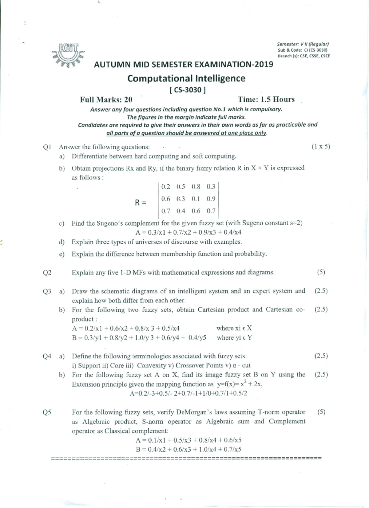 CI END - ci question paper - 1 | Roll No. Total No. of Questions : 09T ...