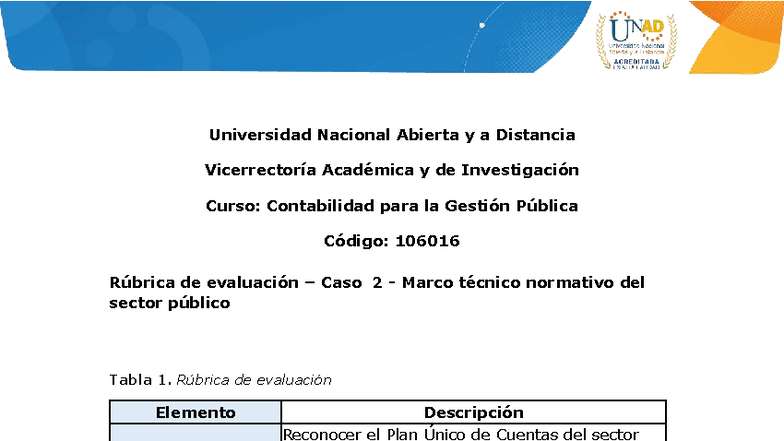 Rúbrica de Evaluación - Caso 2: Marco Normativo del Sector Público ...
