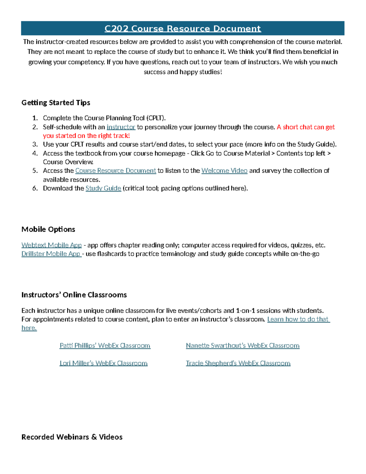C202 Course Resource Document: Getting Started & Essential Resources ...