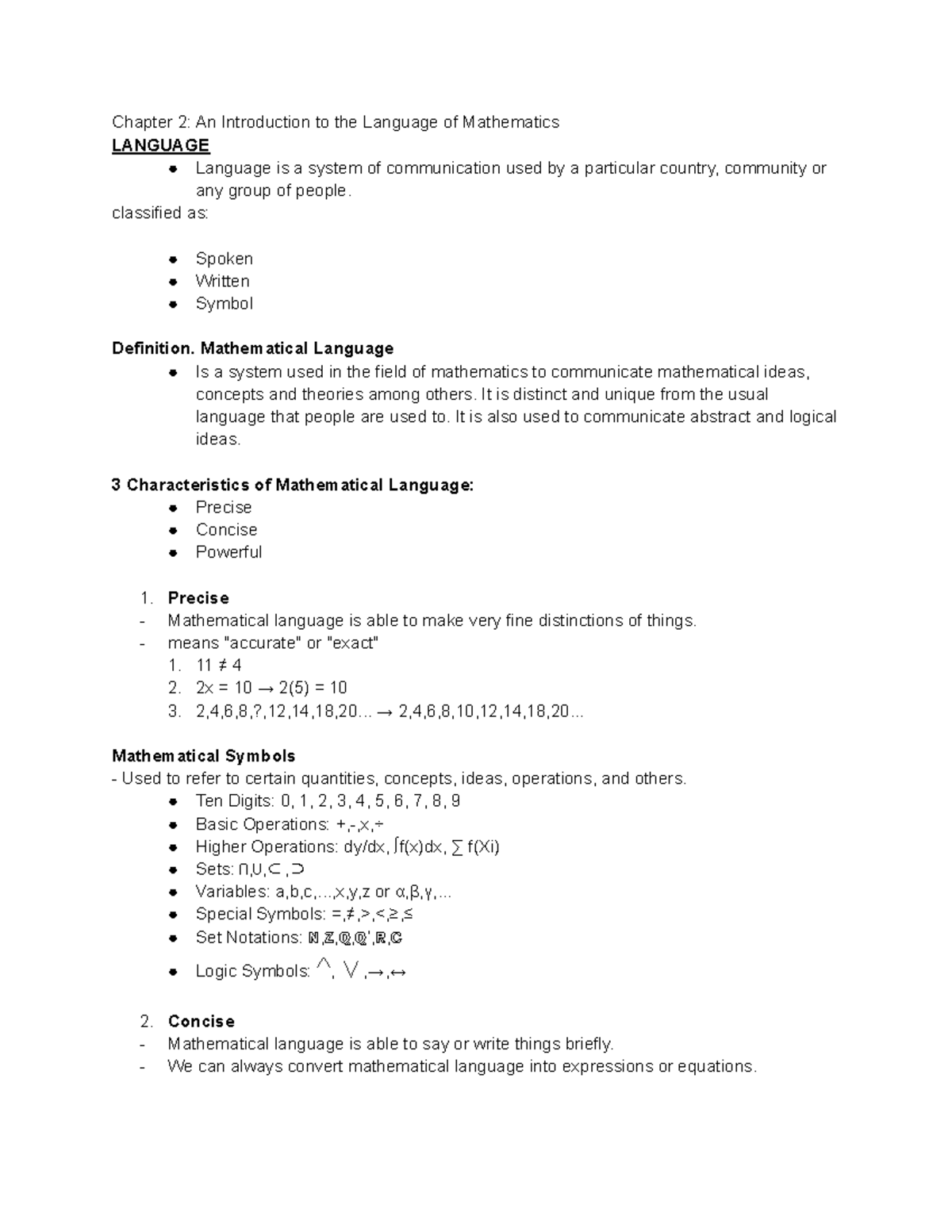 Logic Notes: Intro to Mathematical Language (MATH 101) - Studocu