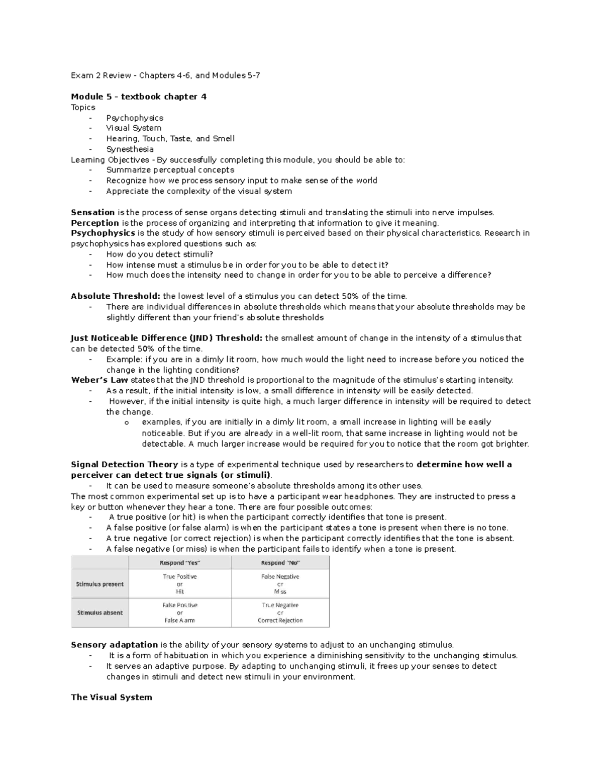 CPSY102 - Exam 2 Review: Psychophysics & Consciousness Concepts - Studocu