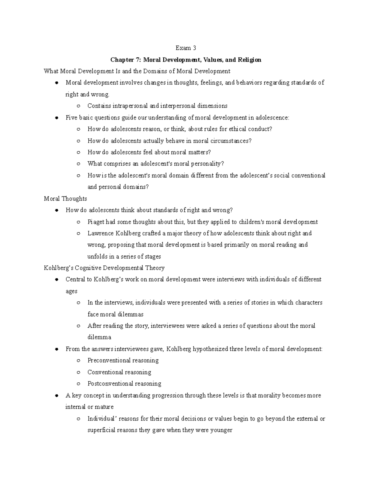 ABSC 626 Final Exam Notes: Adolescent Moral Development Insights - Studocu